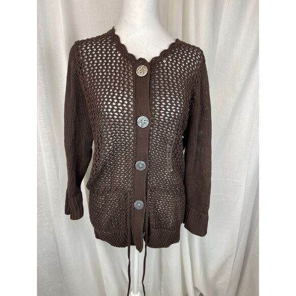 GAP Sweaters - Gap Brown Open-Knit Button-Front Cardigan Sweater – Size XL, Boho Chic Layer
